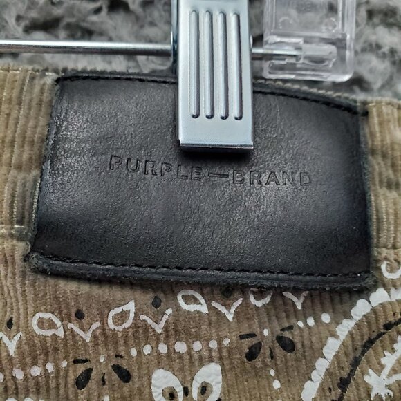 Purple Brand Jeans Mens 34x34 Brown Button Fly Corduroy Paisley Print Skinny - Picture 13 of 16